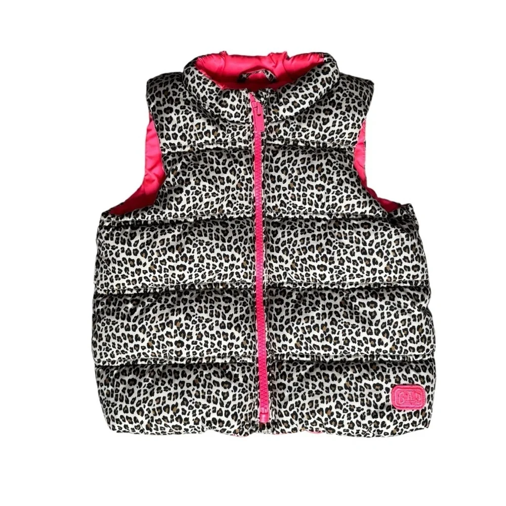 Baby GAP Kids Leopard Print Puffer Vest with Pink Inside Size 2T